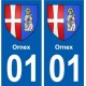 01 Ornex ville autocollant plaque sticker