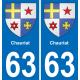 63 Chauriat escudo de armas de la etiqueta engomada de la placa de pegatinas de la ciudad