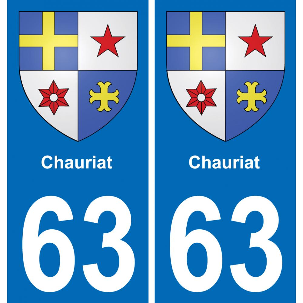 63 Chauriat escudo de armas de la etiqueta engomada de la placa de pegatinas de la ciudad