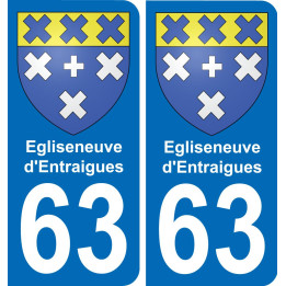 63 Egliseneuve-d'Entraigues escudo de armas de la etiqueta engomada de la placa de pegatinas de la ciudad