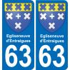63 Egliseneuve-d'Entraigues escudo de armas de la etiqueta engomada de la placa de pegatinas de la ciudad