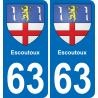 63 Escoutoux blason autocollant plaque stickers ville