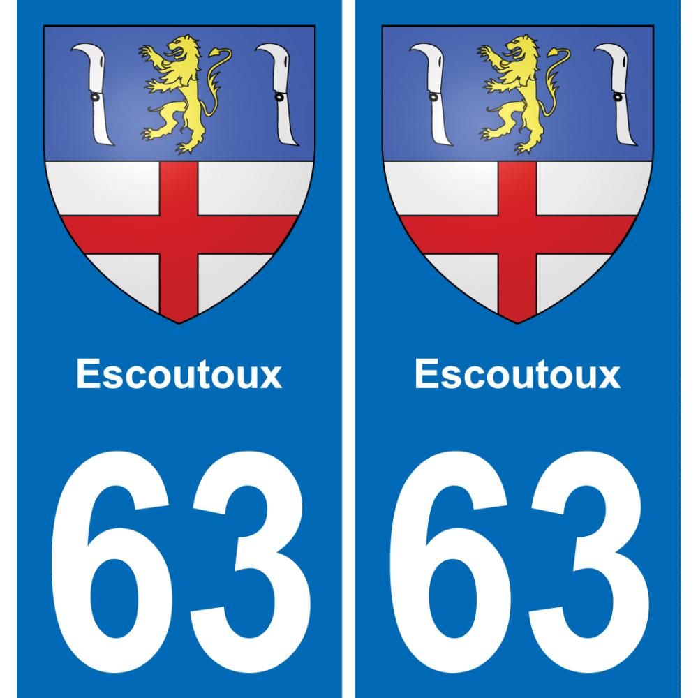 63 Escoutoux escudo de armas de la etiqueta engomada de la placa de pegatinas de la ciudad