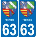 63 Fournols escudo de armas de la etiqueta engomada de la placa de pegatinas de la ciudad