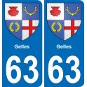63 Gelles escudo de armas de la etiqueta engomada de la placa de pegatinas de la ciudad