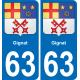 63 Gignat escudo de armas de la etiqueta engomada de la placa de pegatinas de la ciudad