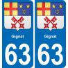 63 Gignat coat of arms sticker plate stickers city
