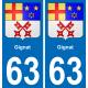 63 Gignat blason autocollant plaque stickers ville