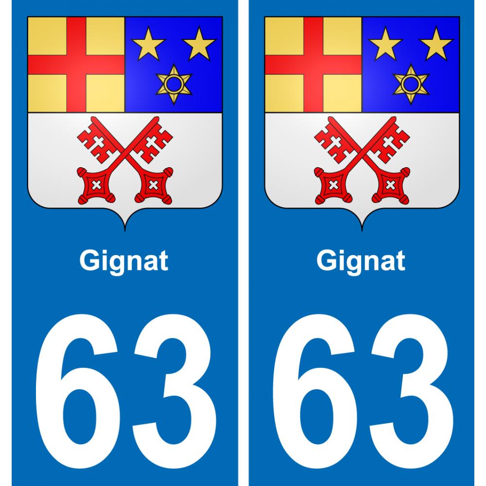 63 Gignat escudo de armas de la etiqueta engomada de la placa de pegatinas de la ciudad