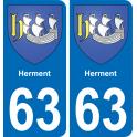 63 Herment escudo de armas de la etiqueta engomada de la placa de pegatinas de la ciudad