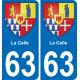 63 La Celle escudo de armas de la etiqueta engomada de la placa de pegatinas de la ciudad