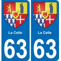 63 La Celle escudo de armas de la etiqueta engomada de la placa de pegatinas de la ciudad