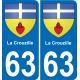 63 La Crouzille escudo de armas de la etiqueta engomada de la placa de pegatinas de la ciudad