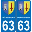 63 La Chapelle-Agnon escudo de armas de la etiqueta engomada de la placa de pegatinas de la ciudad