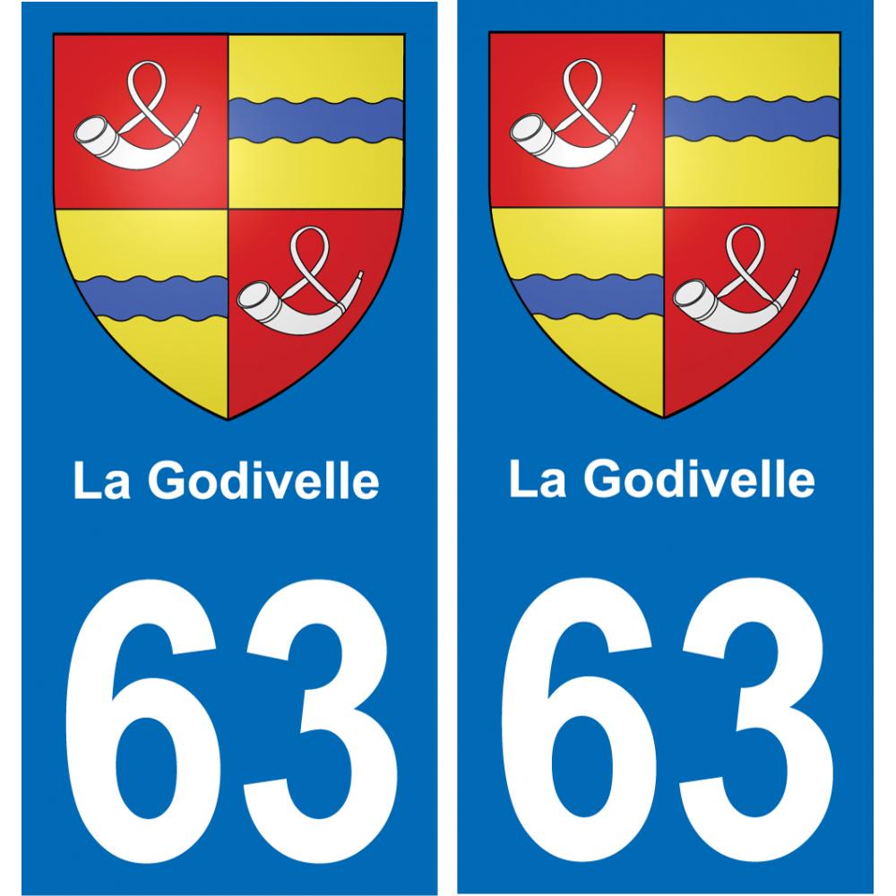 63 La Godivelle escudo de armas de la etiqueta engomada de la placa de pegatinas de la ciudad