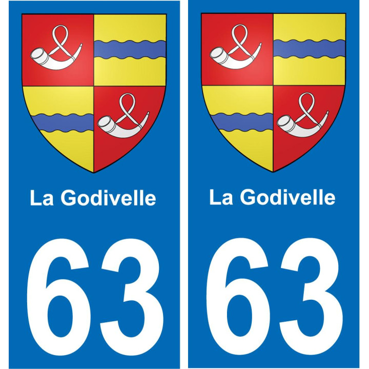 63 La Godivelle escudo de armas de la etiqueta engomada de la placa de pegatinas de la ciudad
