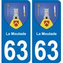 63 La Moutade escudo de armas de la etiqueta engomada de la placa de pegatinas de la ciudad