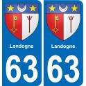 63 Landogne escudo de armas de la etiqueta engomada de la placa de pegatinas de la ciudad