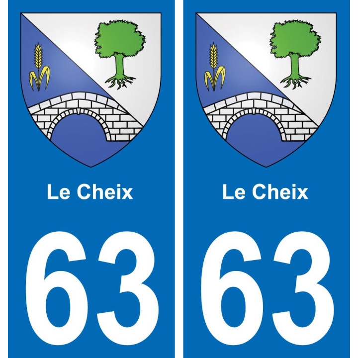 63 Le Cheix escudo de armas de la etiqueta engomada de la placa de pegatinas de la ciudad
