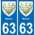 63 Manzat escudo de armas de la etiqueta engomada de la placa de pegatinas de la ciudad
