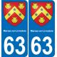 63 Marsac-en-Livradois escudo de armas de la etiqueta engomada de la placa de pegatinas de la ciudad