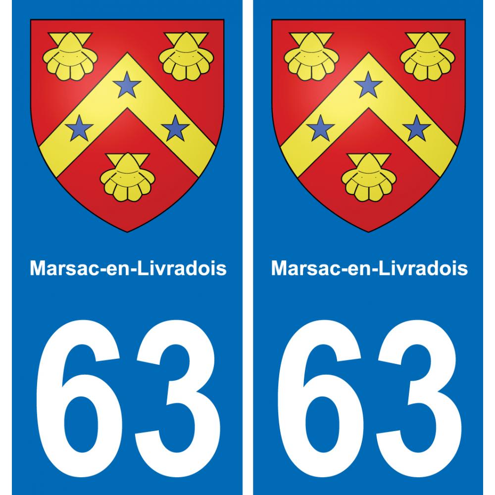 63 Marsac-en-Livradois escudo de armas de la etiqueta engomada de la placa de pegatinas de la ciudad