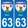 63 Mons blason autocollant plaque stickers ville