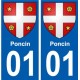 01 Poncin ville autocollant plaque sticker