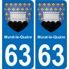 63 Murat-le-Quaire escudo de armas de la etiqueta engomada de la placa de pegatinas de la ciudad