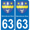 63 Néronde-sur-Dore escudo de armas de la etiqueta engomada de la placa de pegatinas de la ciudad
