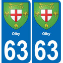 63 Olby escudo de armas de la etiqueta engomada de la placa de pegatinas de la ciudad
