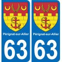 63 Pérignat-sur-Allier escudo de armas de la etiqueta engomada de la placa de pegatinas de la ciudad