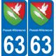 63 Pessat-Villeneuve escudo de armas de la etiqueta engomada de la placa de pegatinas de la ciudad