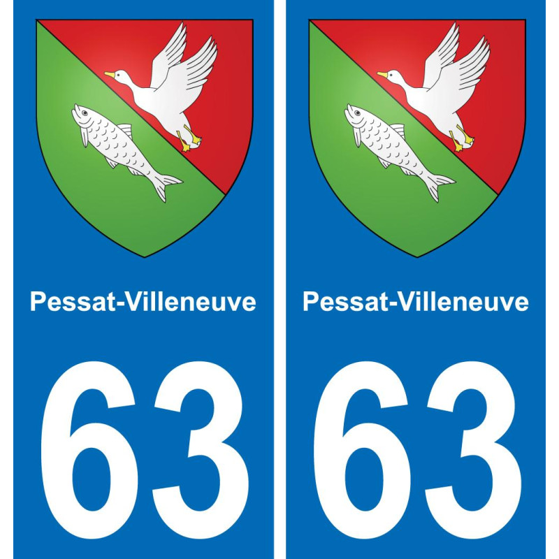 63 Pessat-Villeneuve escudo de armas de la etiqueta engomada de la placa de pegatinas de la ciudad