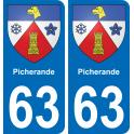 63 Picherande blason autocollant plaque stickers ville