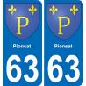 63 Pionsat escudo de armas de la etiqueta engomada de la placa de pegatinas de la ciudad