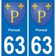 63 Pionsat blason autocollant plaque stickers ville