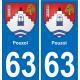 63 Pouzol escudo de armas de la etiqueta engomada de la placa de pegatinas de la ciudad