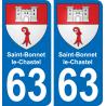 63 Saint-Bonnet-le-Chastel escudo de armas de la etiqueta engomada de la placa de pegatinas de la ciudad