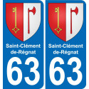 63 Saint-Clément-de-Régnat escudo de armas de la etiqueta engomada de la placa de pegatinas de la ciudad