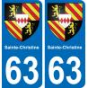 63 Sainte-Christine escudo de armas de la etiqueta engomada de la placa de pegatinas de la ciudad