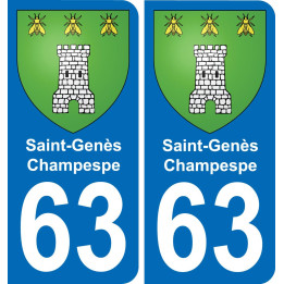 63 Saint-Genès-Champespe escudo de armas de la etiqueta engomada de la placa de pegatinas de la ciudad