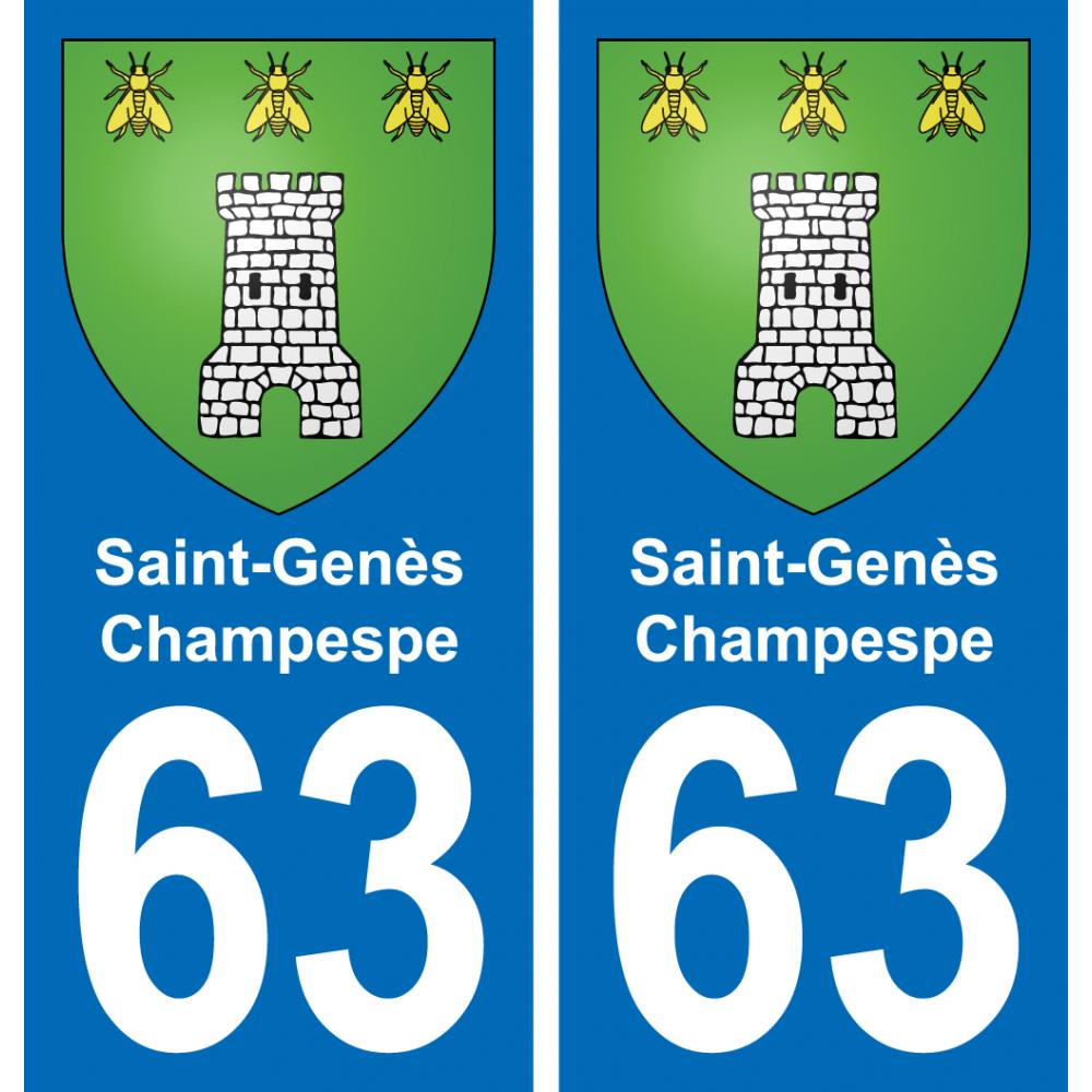 63 Saint-Genès-Champespe escudo de armas de la etiqueta engomada de la placa de pegatinas de la ciudad