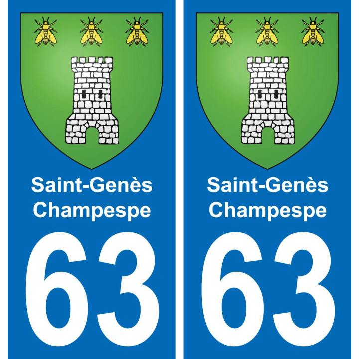 63 Saint-Genès-Champespe escudo de armas de la etiqueta engomada de la placa de pegatinas de la ciudad