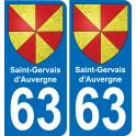 63 Saint-Gervais_d'Auvergne escudo de armas de la etiqueta engomada de la placa de pegatinas de la ciudad