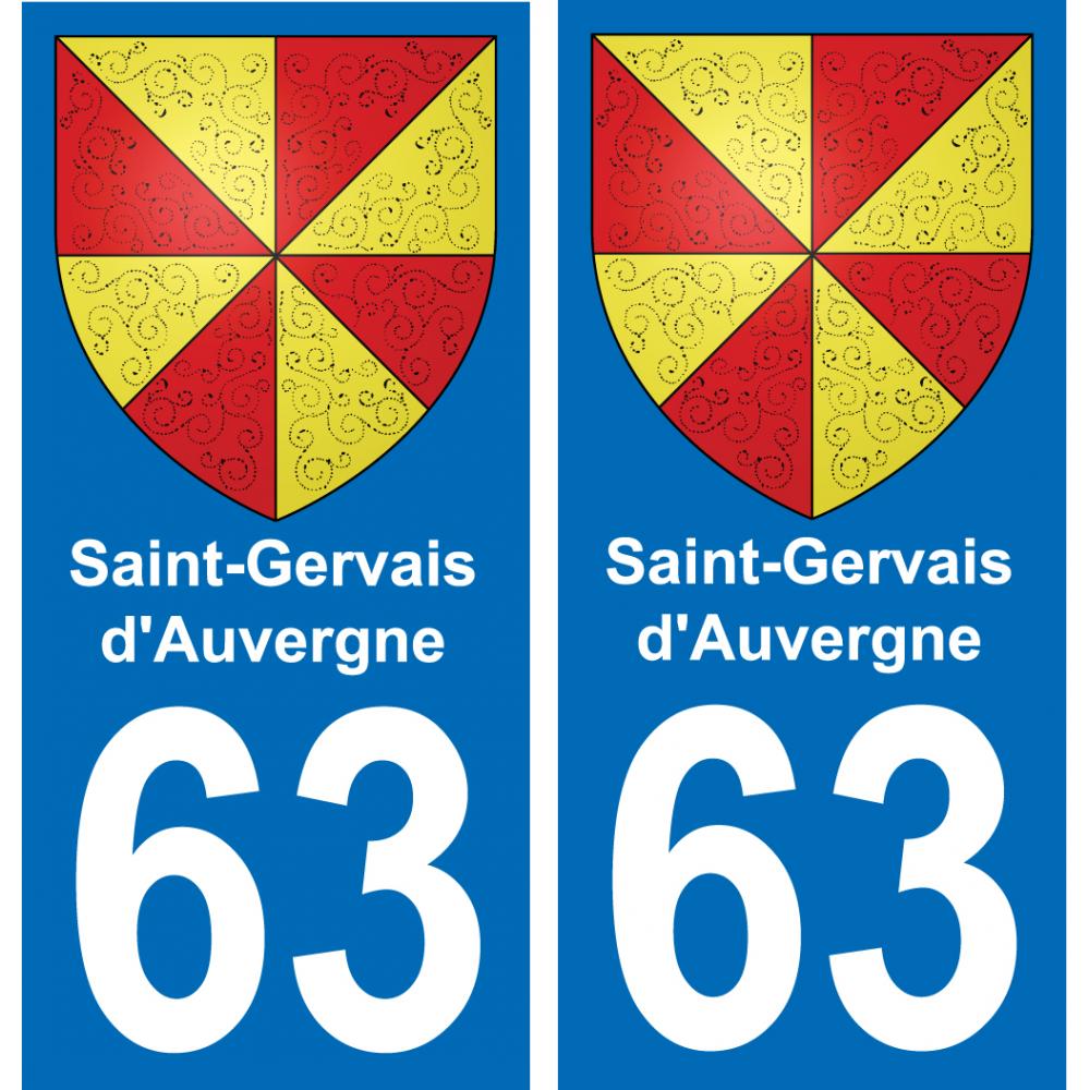 63 Saint-Gervais_d'Auvergne escudo de armas de la etiqueta engomada de la placa de pegatinas de la ciudad