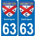63 Saint-Ignat escudo de armas de la etiqueta engomada de la placa de pegatinas de la ciudad