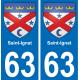 63 Saint-Ignat escudo de armas de la etiqueta engomada de la placa de pegatinas de la ciudad