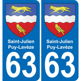 63 Saint-Julien-Puy-Lavèze escudo de armas de la etiqueta engomada de la placa de pegatinas de la ciudad