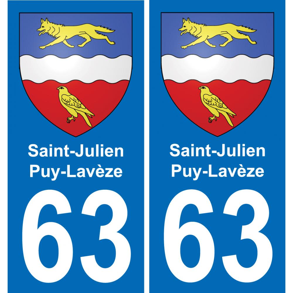63 Saint-Julien-Puy-Lavèze escudo de armas de la etiqueta engomada de la placa de pegatinas de la ciudad